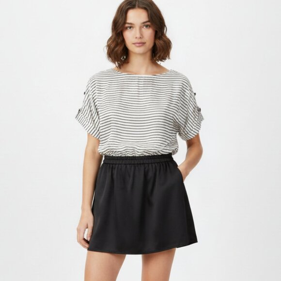 Revolve Mink Pink Women's Satin Mini Dress Stripes Short Sleeve Black White S - Picture 1 of 16